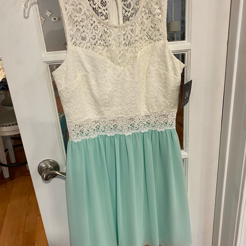 Elegant Easter White and Mint Lace Kids Dress Junior Size 5 New With Tags